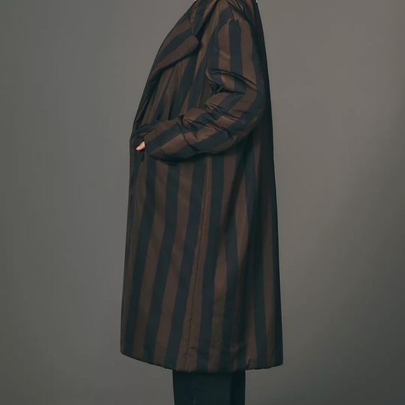 Anthropologie striped puffer blanket coat L black brown - Picture 3 of 5